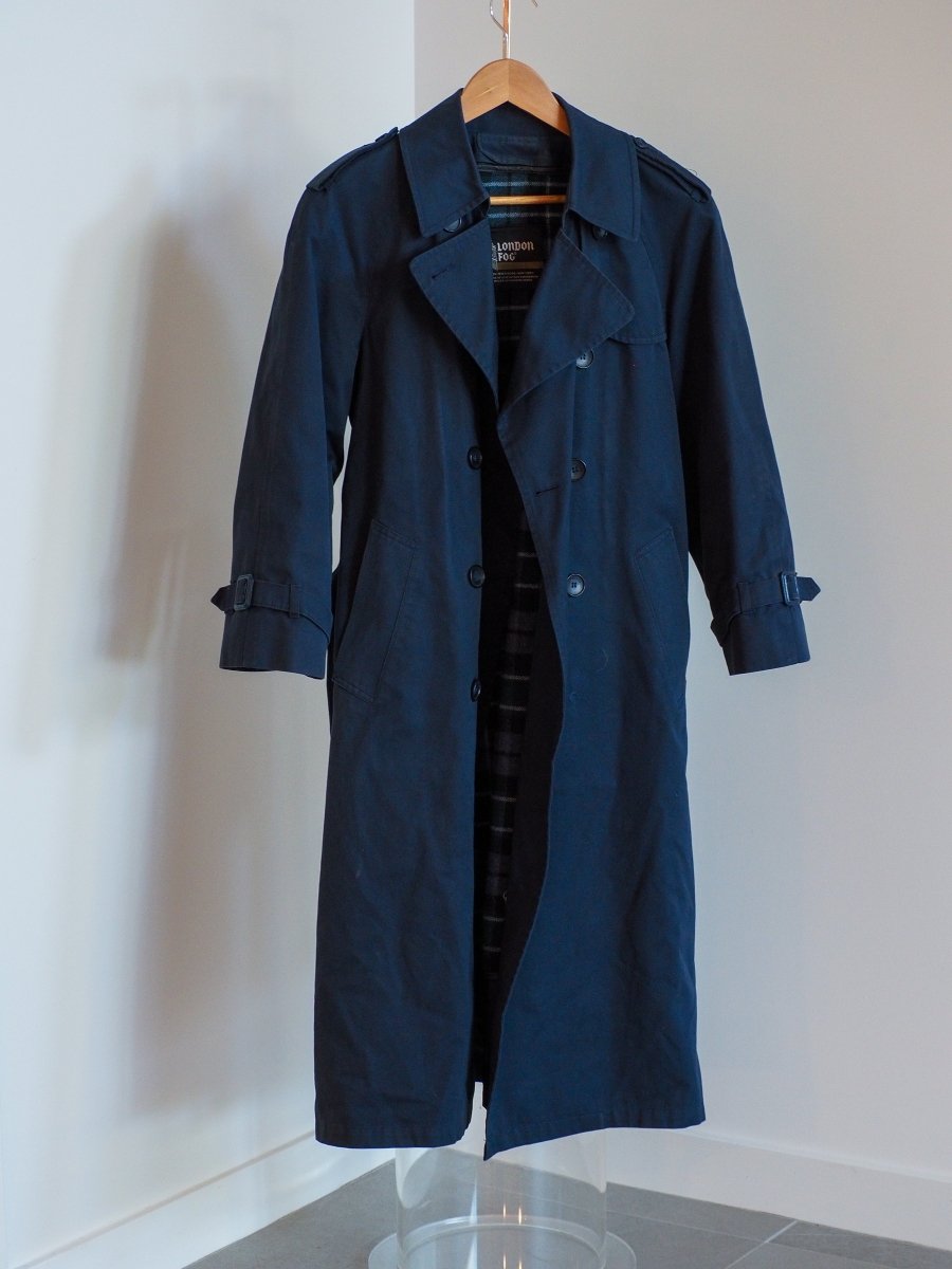 80s London Fog Navy Trench Coat w Removable Lining Afterthought Vintage