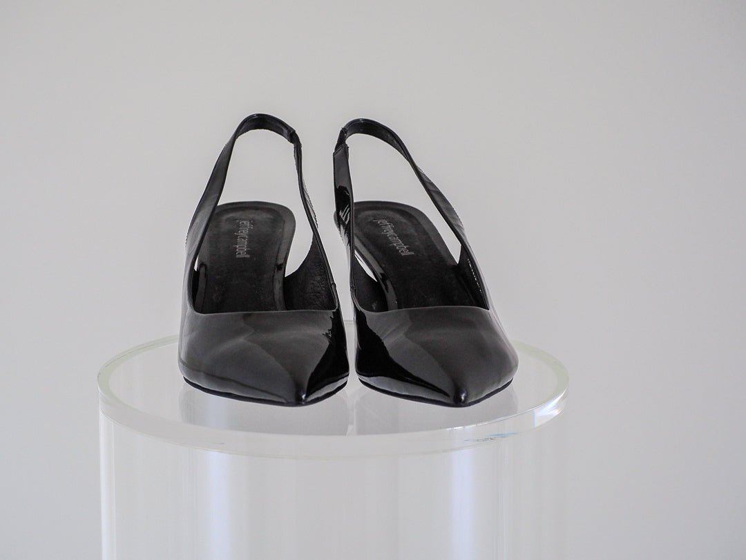 Jeffrey Campbell Black Patent Leather Persona Slingback Kitten Heels - Size 10 - Unworn Accessories - Afterthought Vintage