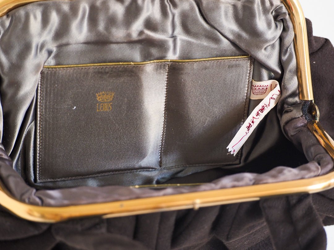 1960s Brown Wool Purse with Tortoiseshell Clasp Accessories - Afterthought Vintage