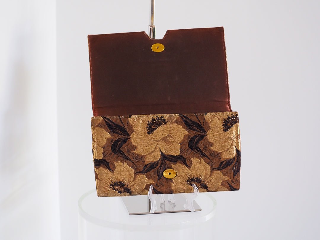 1960s Lennox Gold & Brown Floral Brocade Evening Clutch Accessories - Afterthought Vintage