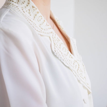 1980s Barrie Pace Double - Breasted Blouse with Lace Collar Clothes - Afterthought Vintage