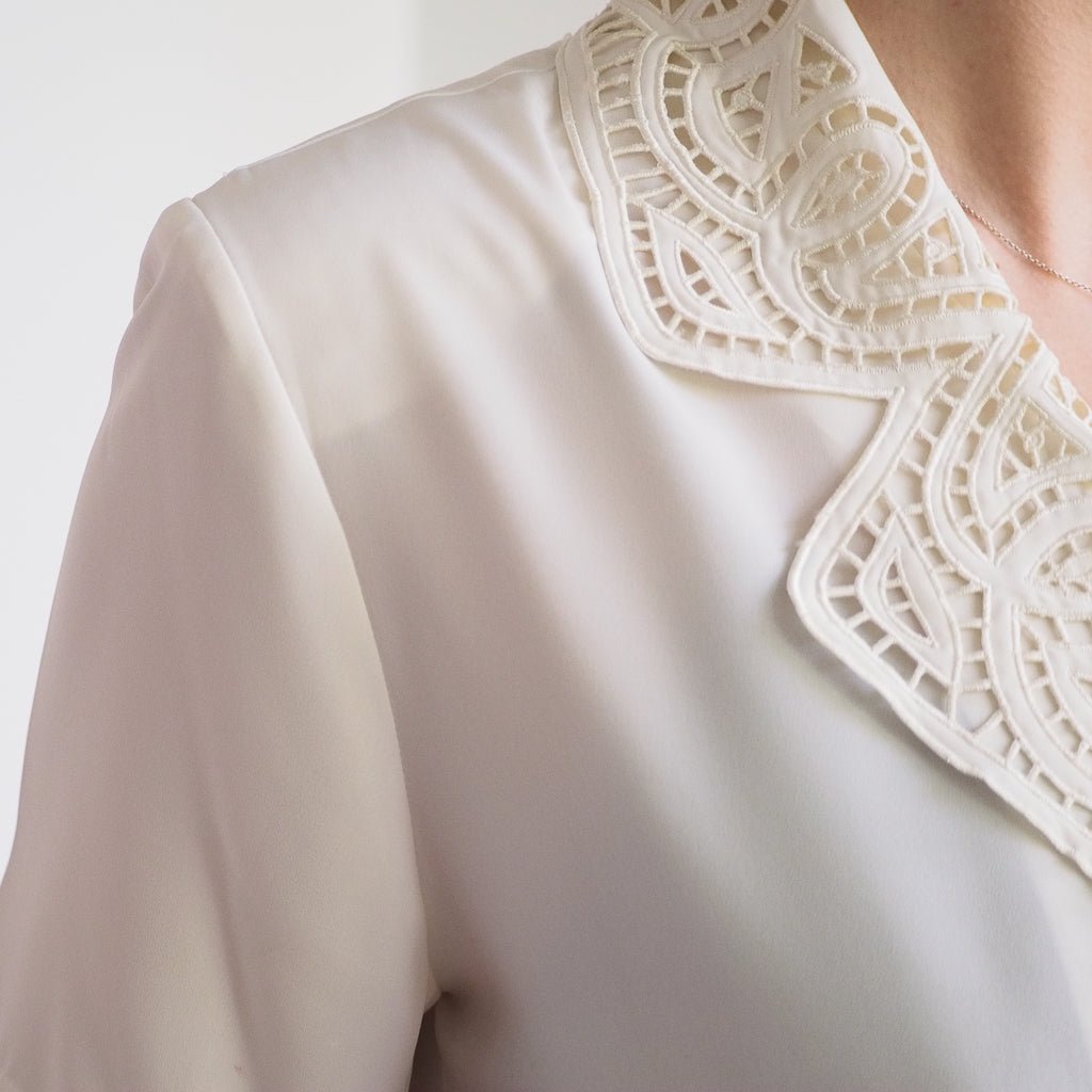 1980s Barrie Pace Double - Breasted Blouse with Lace Collar Clothes - Afterthought Vintage