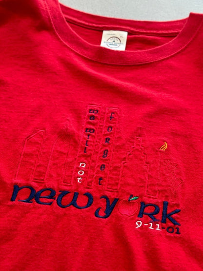 2001 'We Will Not Forget New York' 9/11 Embroidered Tee Clothes - Afterthought Vintage