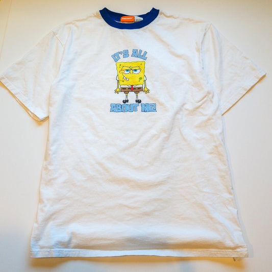 2004 Spongebob 'It's All About Me' Ringer Tee - Youth XL Clothes - Nickelodeon - Afterthought Vintage