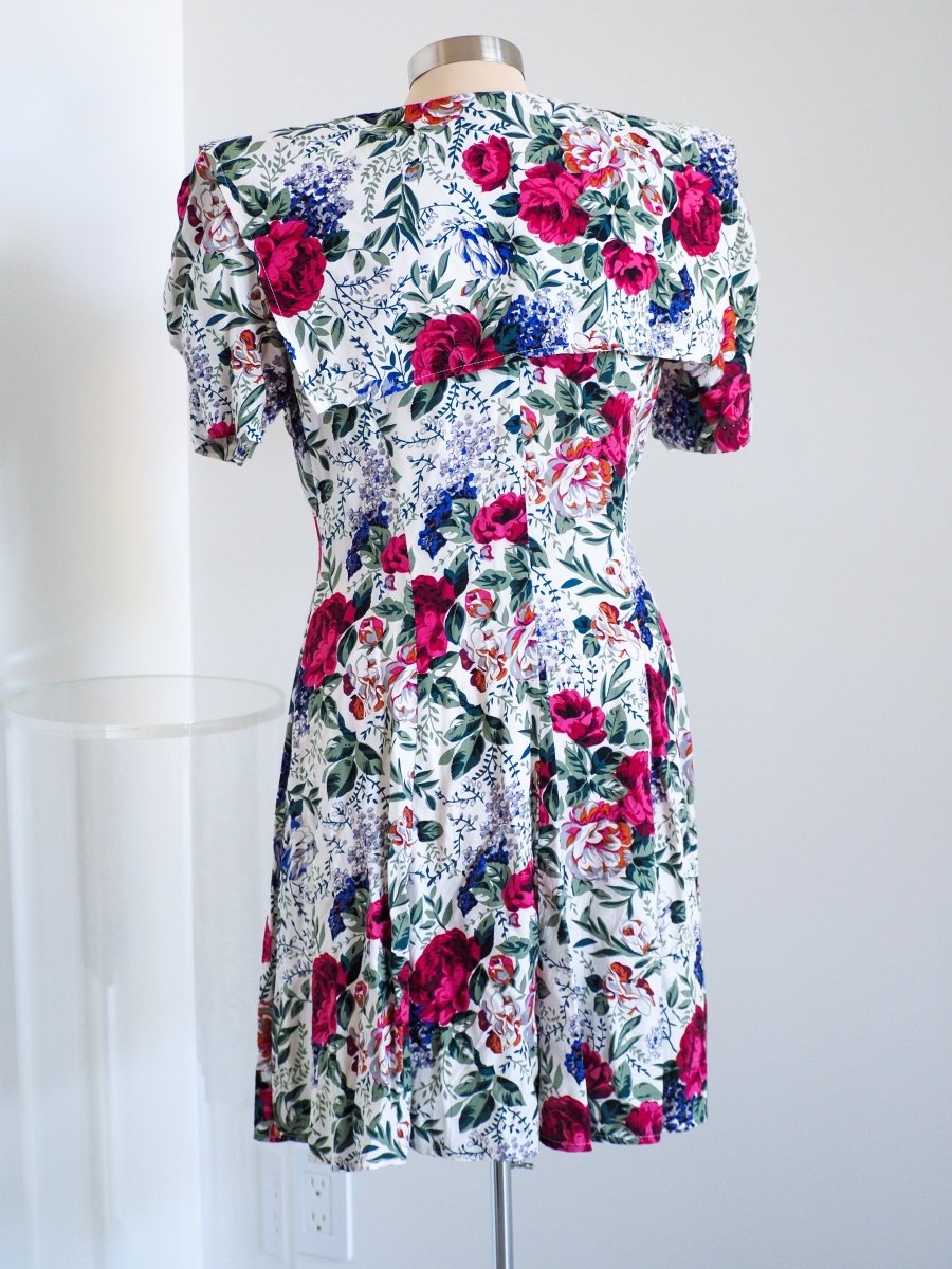 80s All That Jazz Floral Collared Dress with Shoulder Pads Clothes - Afterthought Vintage