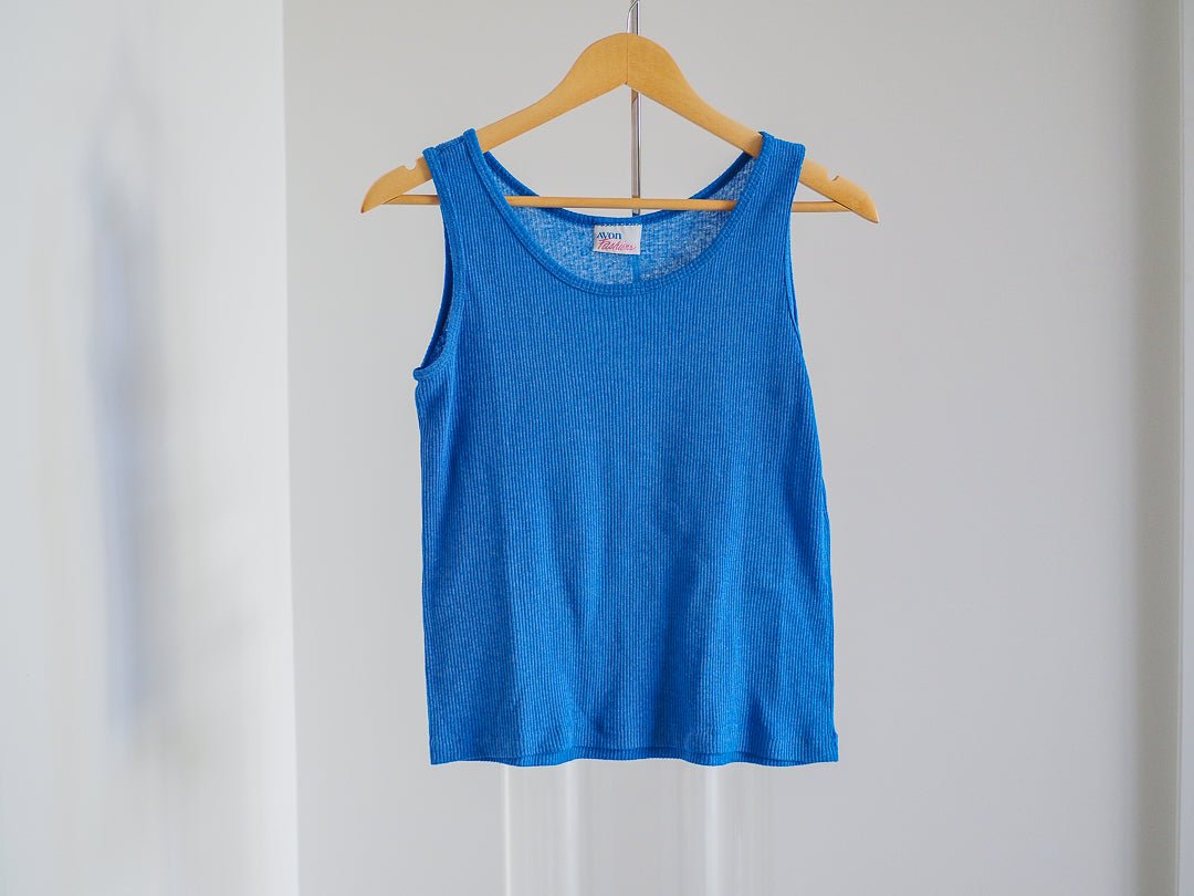 80s Avon Fashions Single Stitch Blue Tank Top - M Clothes - Afterthought Vintage