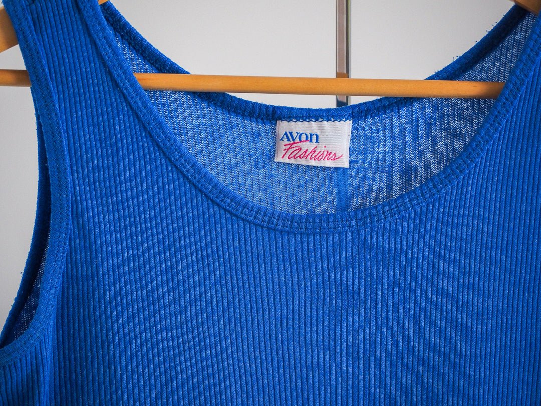 80s Avon Fashions Single Stitch Blue Tank Top - M Clothes - Afterthought Vintage