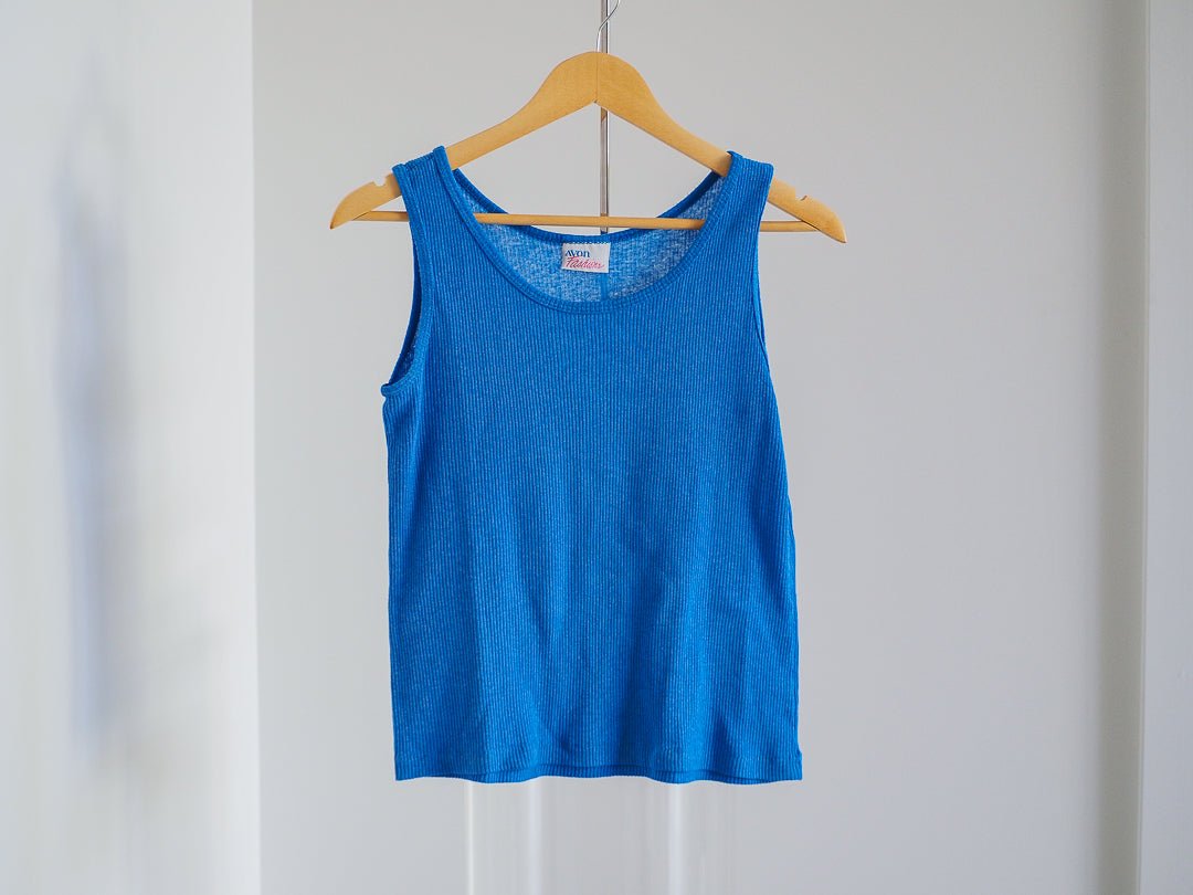 80s Avon Fashions Single Stitch Blue Tank Top - M Clothes - Afterthought Vintage