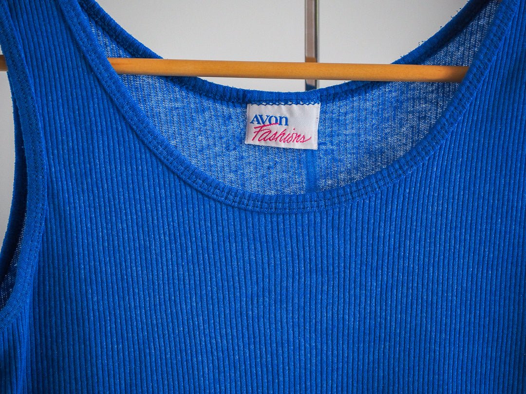 80s Avon Fashions Single Stitch Blue Tank Top - M Clothes - Afterthought Vintage