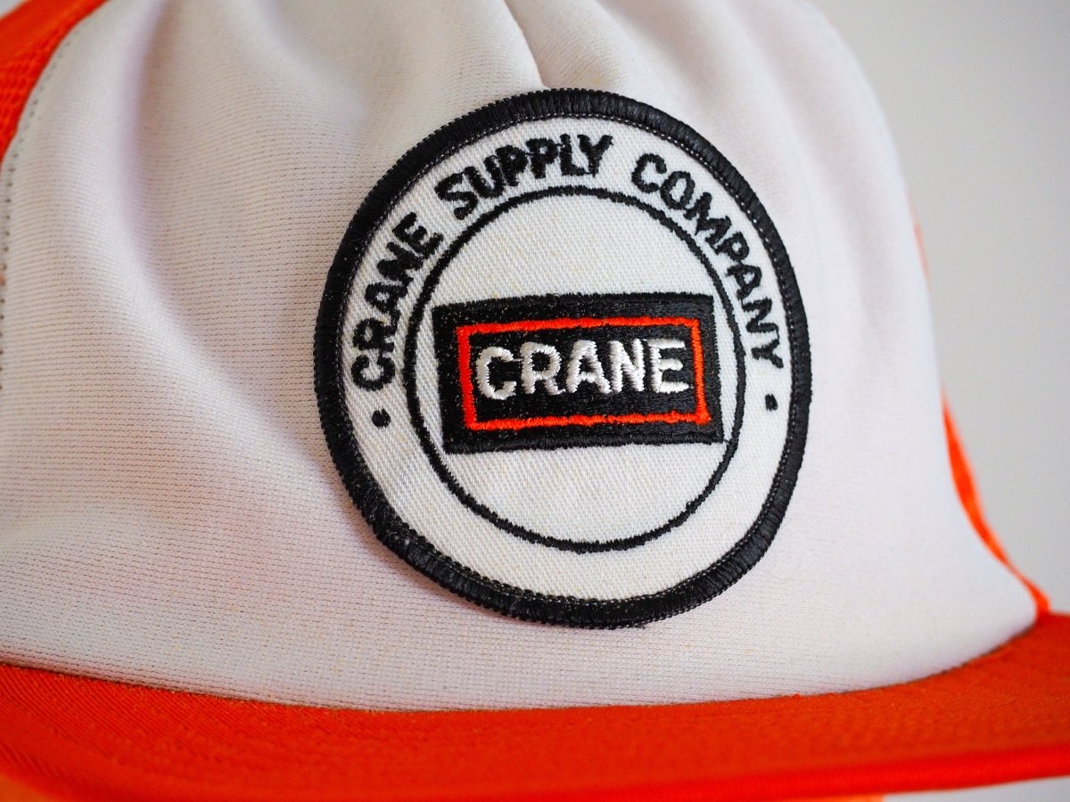 80s Crane Supply Company Logo Orange Trucker Hat Accessories - Afterthought Vintage