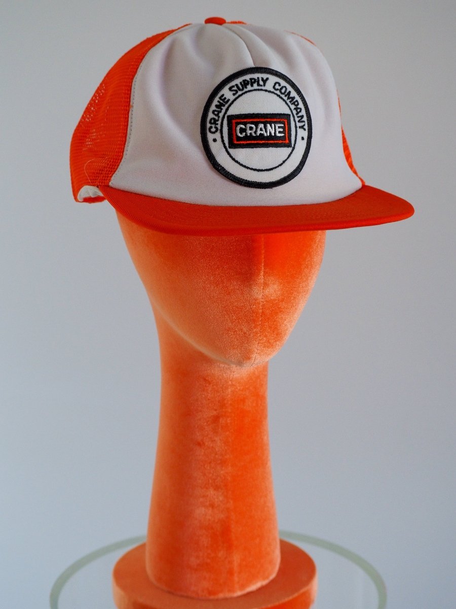 80s Crane Supply Company Logo Orange Trucker Hat Accessories - Afterthought Vintage