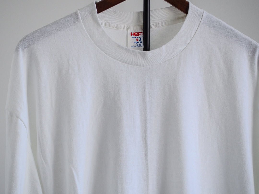 80s Hef T by Tee Jay Blank White Long Sleeve T-Shirt - Single Stitch Clothes - Afterthought Vintage