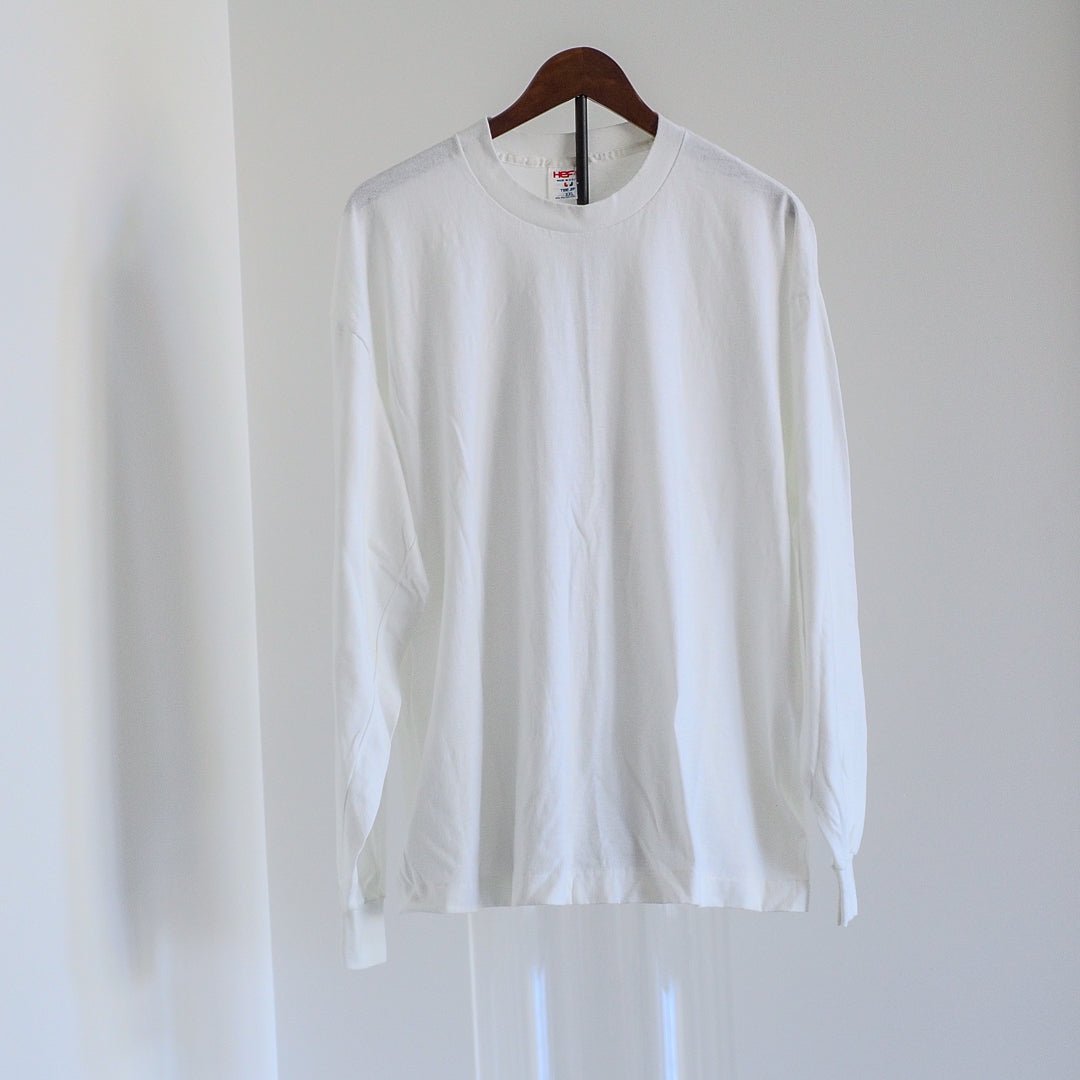 80s Hef T by Tee Jay Blank White Long Sleeve T-Shirt - Single Stitch Clothes - Afterthought Vintage