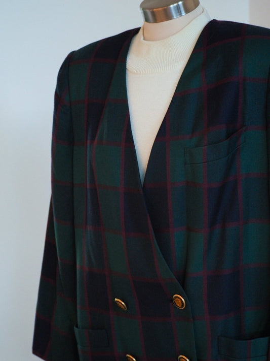 80s Kasper II for ASL Plaid Double Breasted Blazer Clothes - Afterthought Vintage