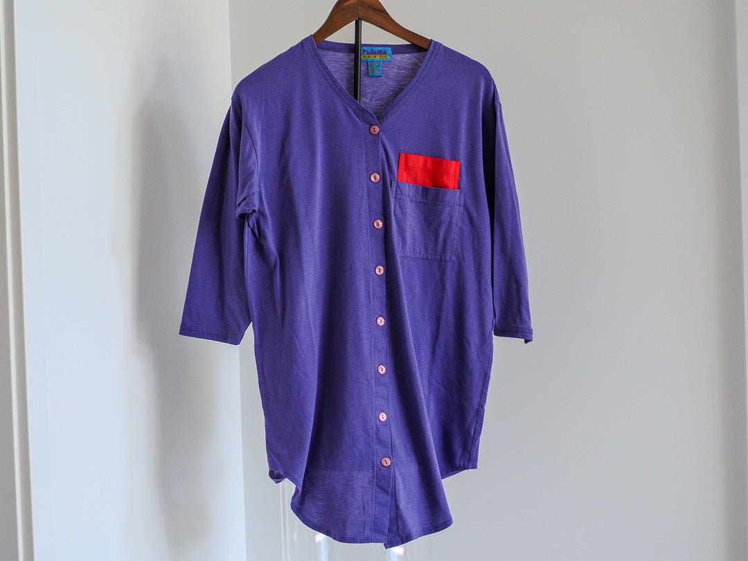 80s Pajama Party Purple Buttondown Sleep Shirt - M (10 - 12) Clothes - Afterthought Vintage