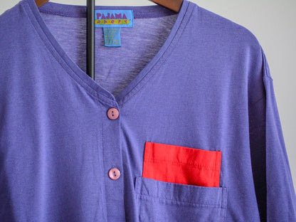 80s Pajama Party Purple Buttondown Sleep Shirt - M (10 - 12) Clothes - Afterthought Vintage