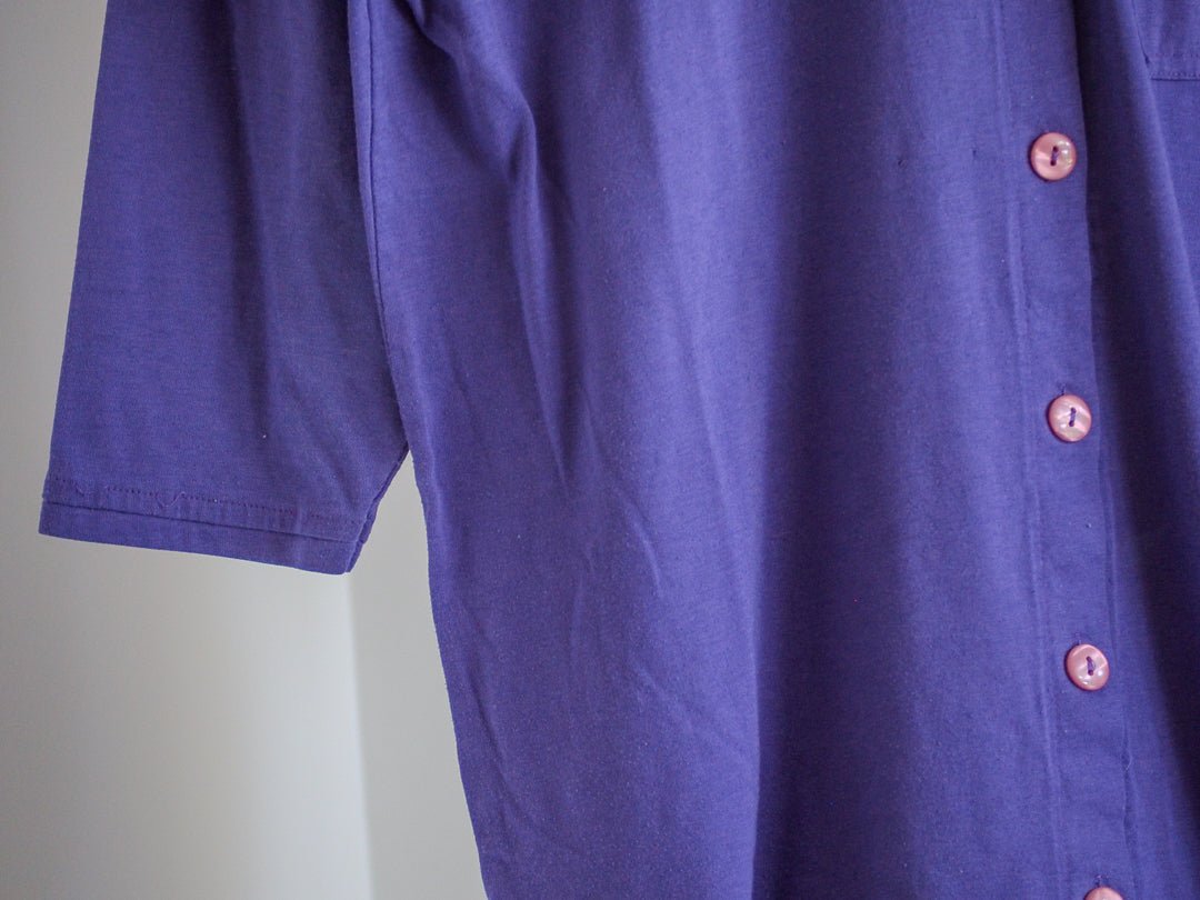 80s Pajama Party Purple Buttondown Sleep Shirt - M (10 - 12) Clothes - Afterthought Vintage