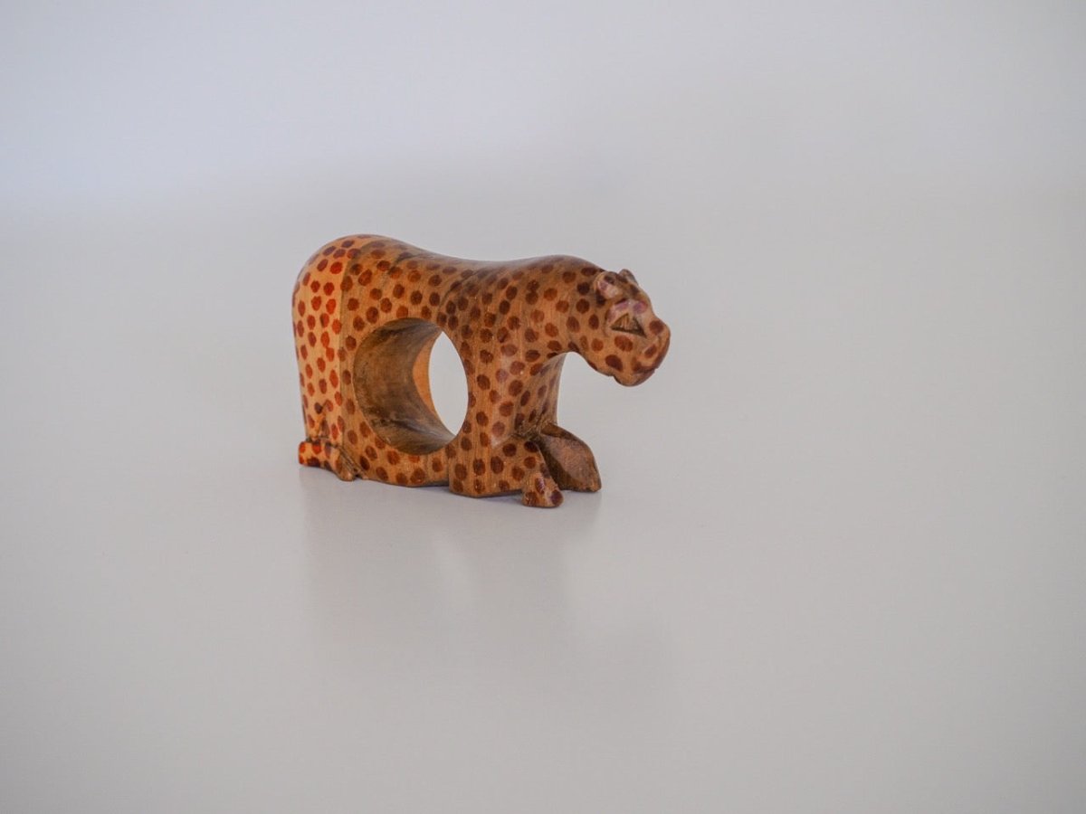 90s African Natural Wood - carved Animal Napkin Rings (Set of 6) Lifestyle - Afterthought Vintage