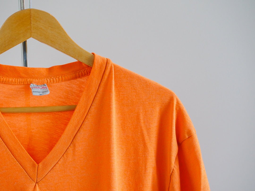 90S American Apparel Neon Orange V - Neck T-Shirt - Single Stitch Clothes - Afterthought Vintage