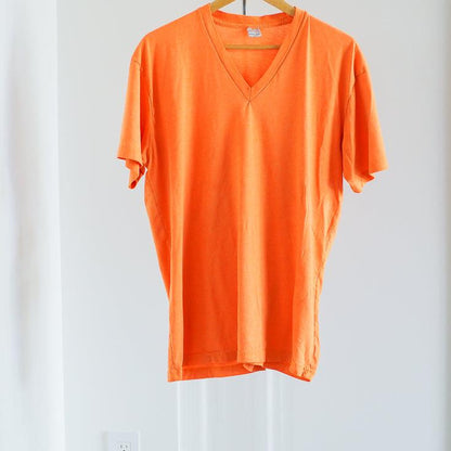 90S American Apparel Neon Orange V - Neck T-Shirt - Single Stitch Clothes - Afterthought Vintage