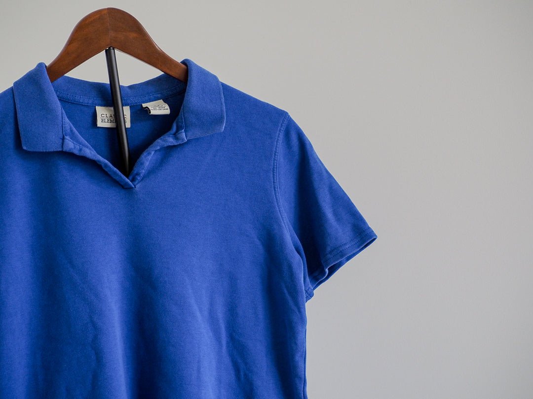 90s Classic Elements Fitted Polo Shirt - Blue - Afterthought Vintage