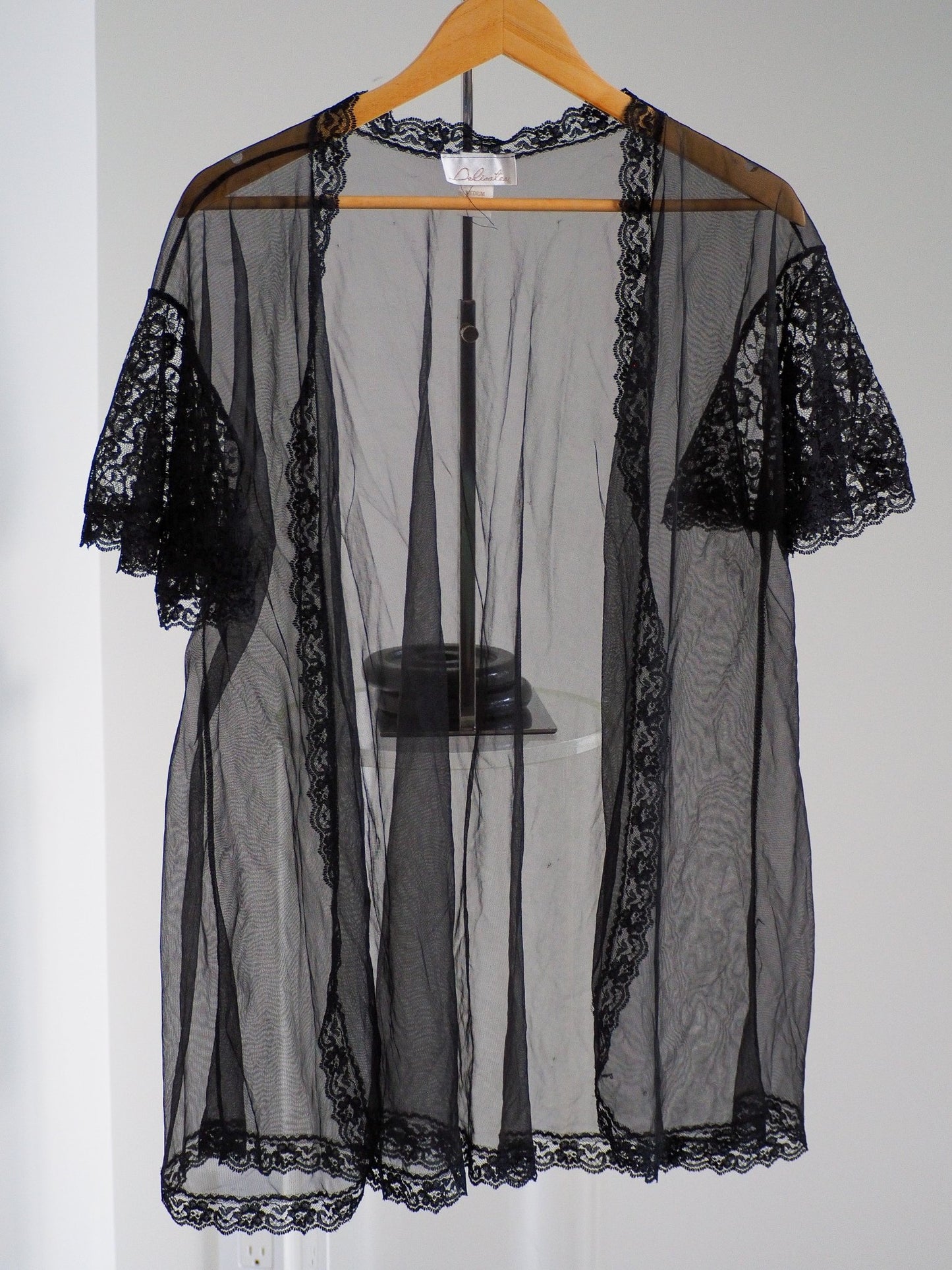 90s Delicates Sheer Black Lace Robe Clothes - Delicates - Afterthought Vintage