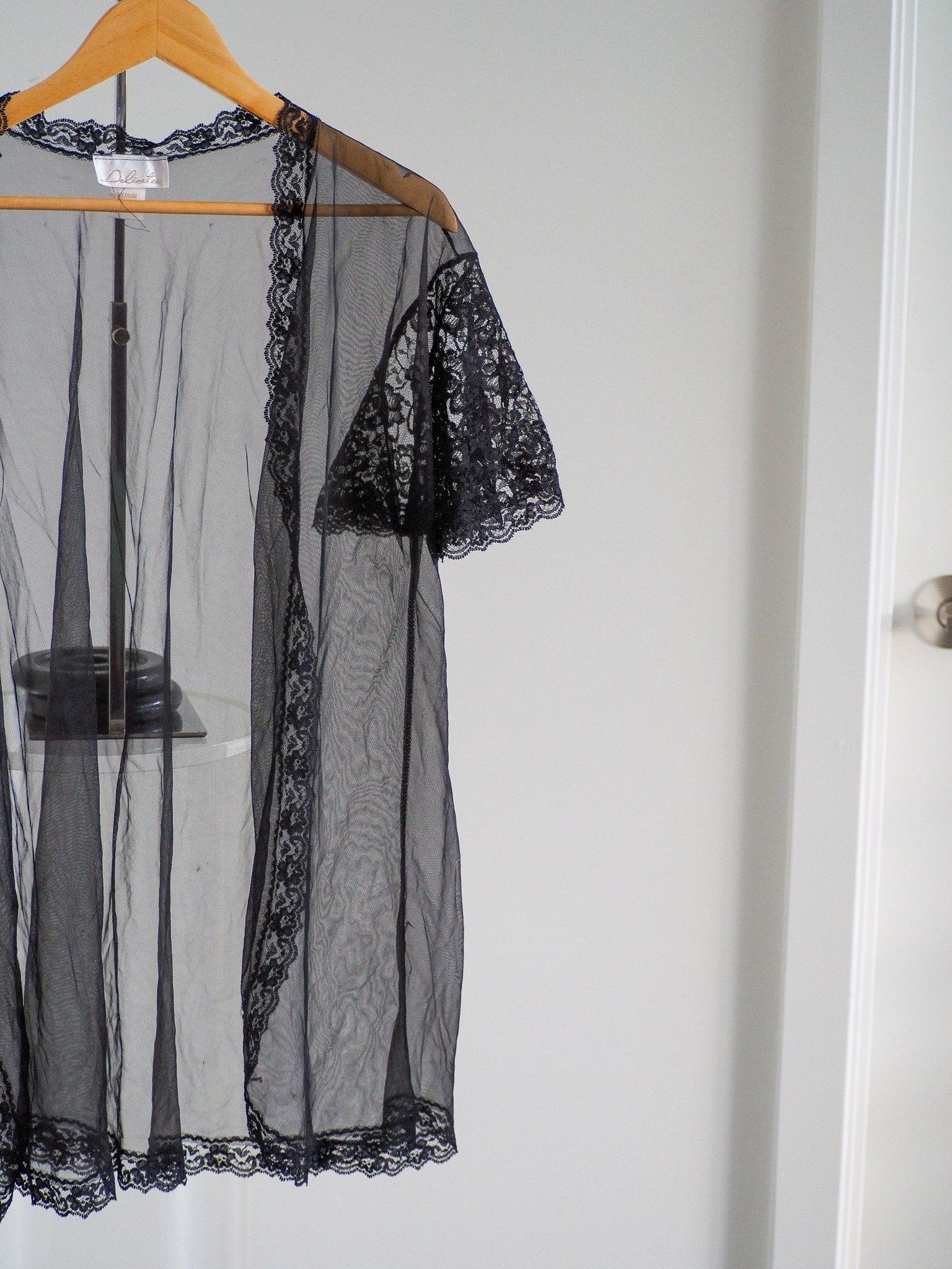 90s Delicates Sheer Black Lace Robe Clothes - Delicates - Afterthought Vintage