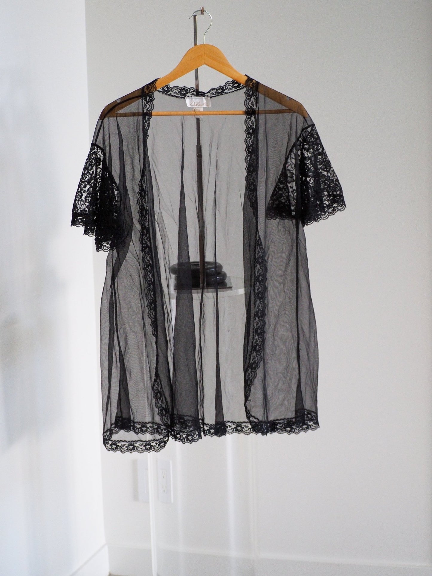 90s Delicates Sheer Black Lace Robe Clothes - Delicates - Afterthought Vintage