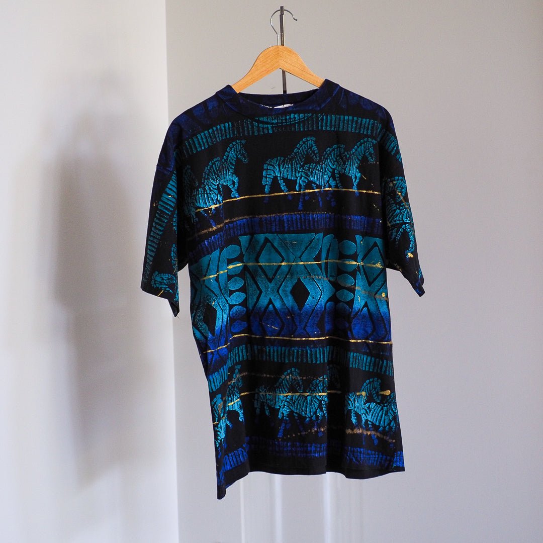 90s Handpainted Zebra Graphic Pattern T-Shirt - Single Stitch Clothes - Afterthought Vintage