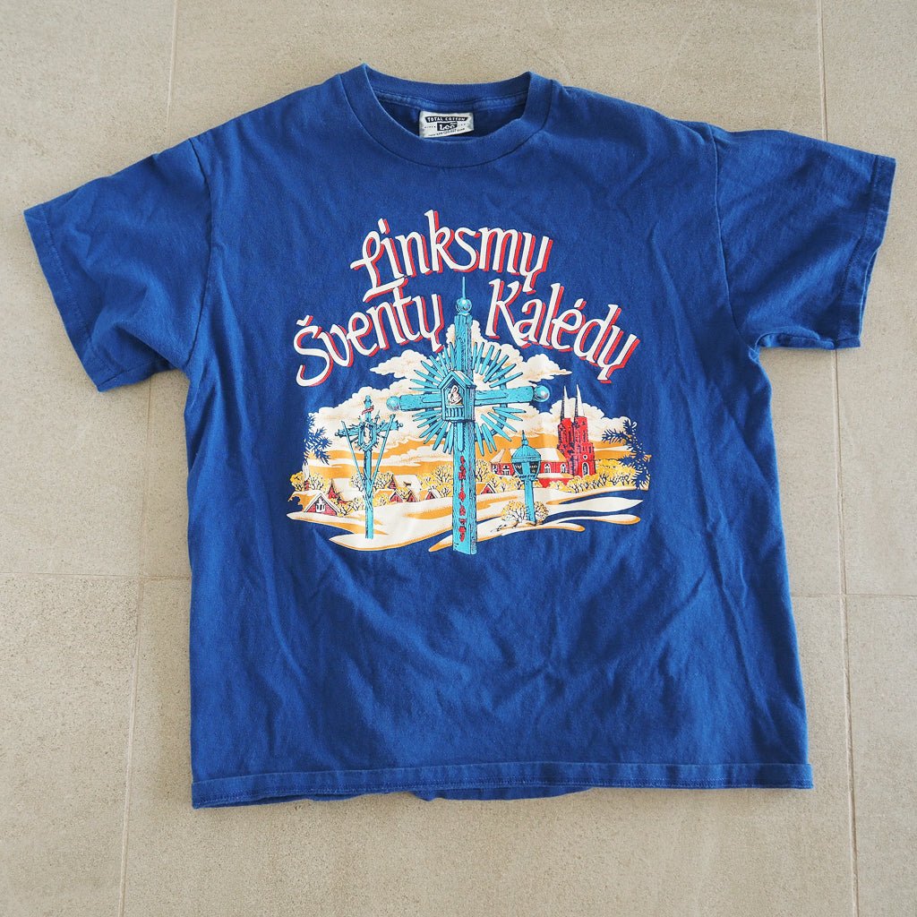 90s Lithuania ‘Linksmy Sventy Kaledy’ Tee - Lee Total Cotton Clothes - Afterthought Vintage