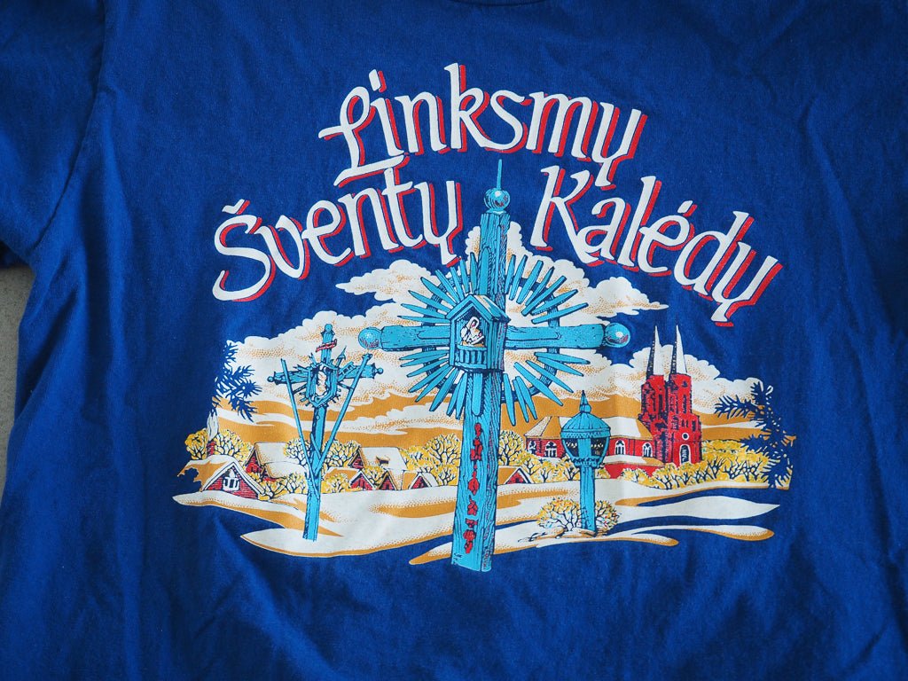 90s Lithuania ‘Linksmy Sventy Kaledy’ Tee - Lee Total Cotton Clothes - Afterthought Vintage