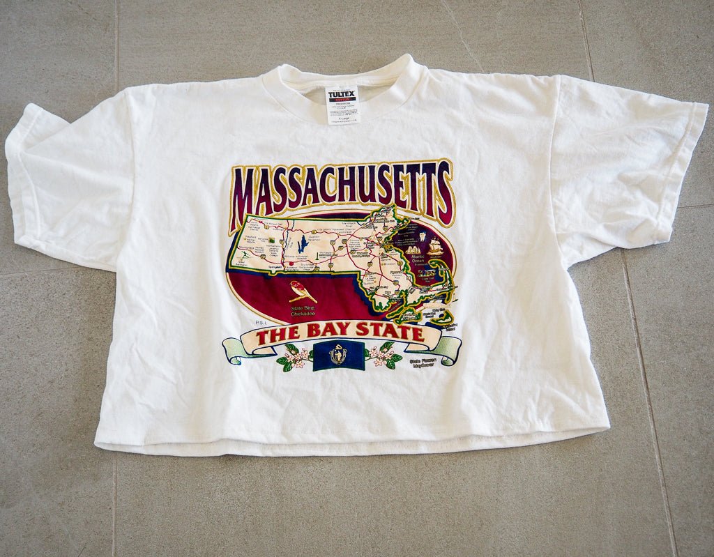 90s Massachusetts Map Graphic Tee - Cropped Clothes - Afterthought Vintage