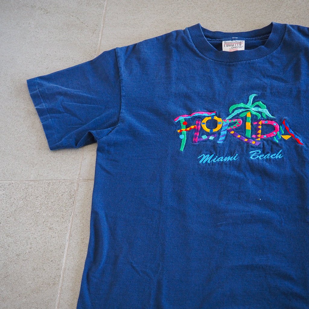 90s Miami Beach FL Embroidered Tourist Tee - Single Stitch Clothes - Afterthought Vintage