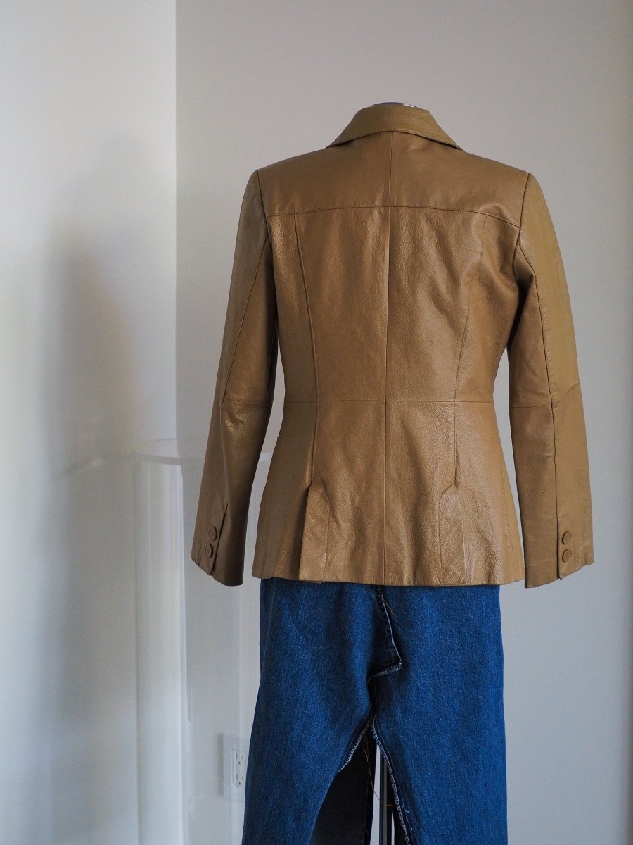 90s Newport News Women's Tan Leather Blazer Clothes - Afterthought Vintage