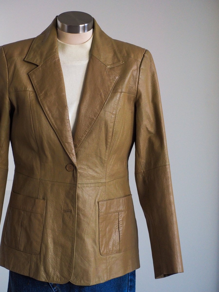 90s Newport News Women's Tan Leather Blazer Clothes - Afterthought Vintage