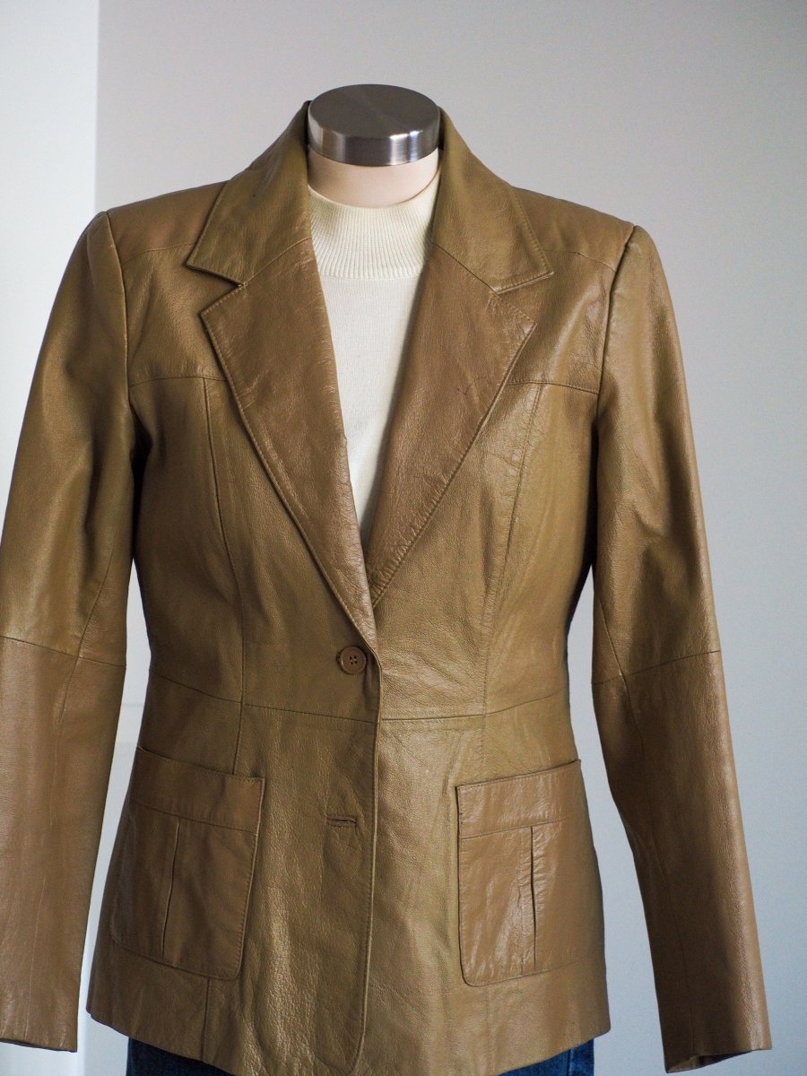 90s Newport News Women's Tan Leather Blazer Clothes - Afterthought Vintage