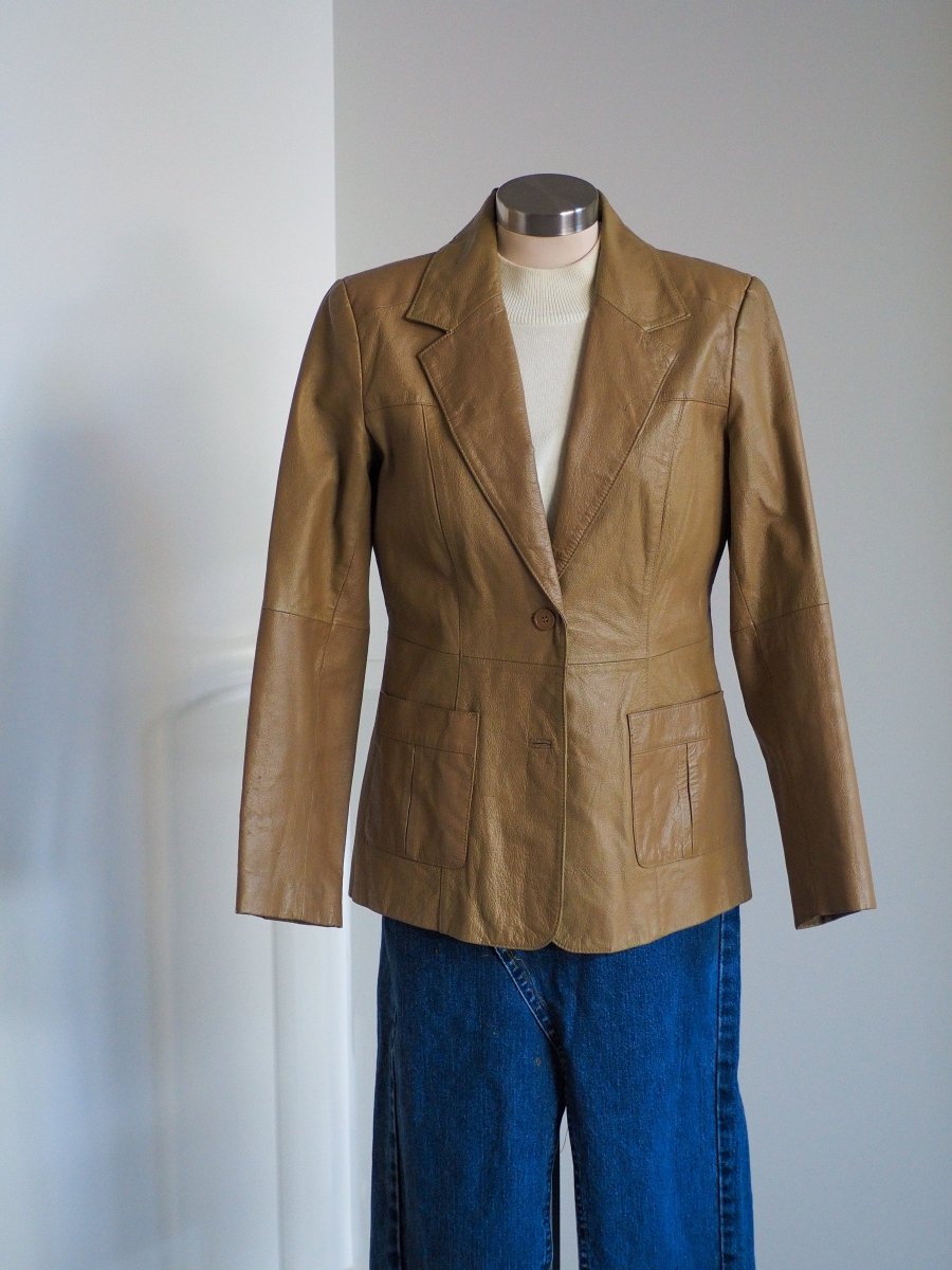 90s Newport News Women's Tan Leather Blazer Clothes - Afterthought Vintage