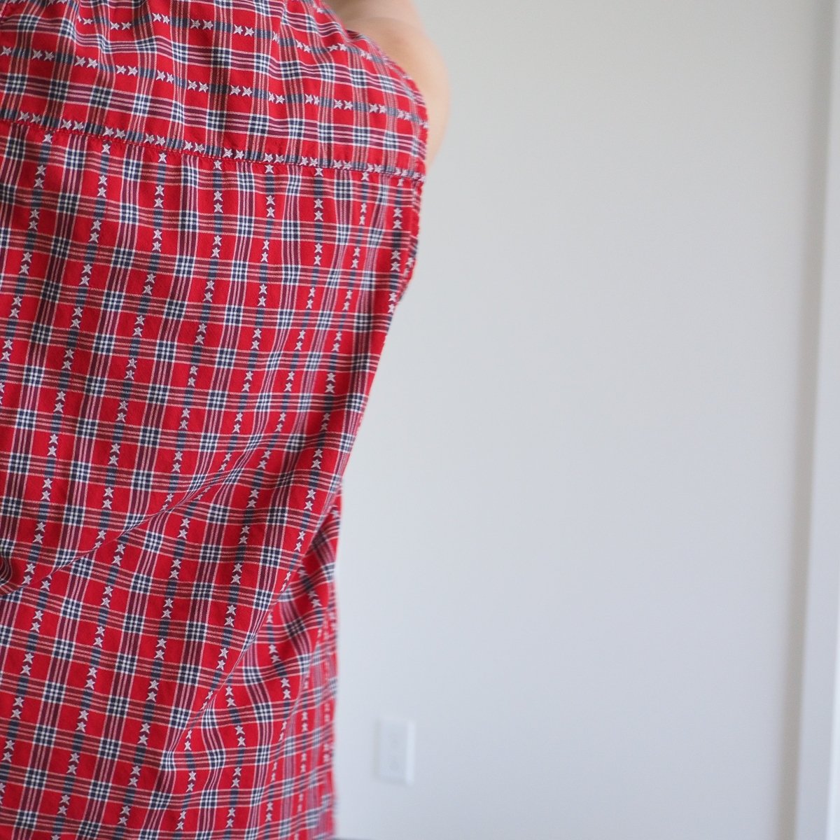 90s Star - Spangled Red Plaid Sleeveless Button Up Shirt Clothes - Afterthought Vintage