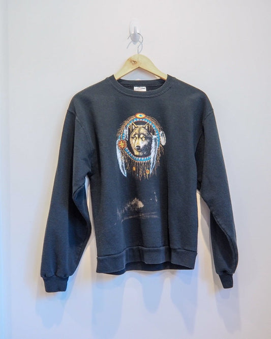 90s Wolf Dreamcatcher Jerzees Crewneck - S Clothes - Afterthought Vintage