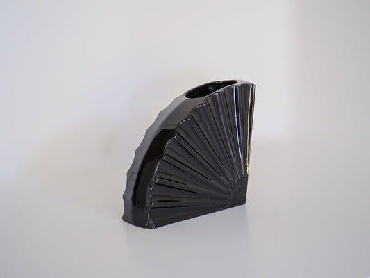 Art Deco Fan Vase Planter/Bookend - Black, Ceramic - Afterthought Vintage