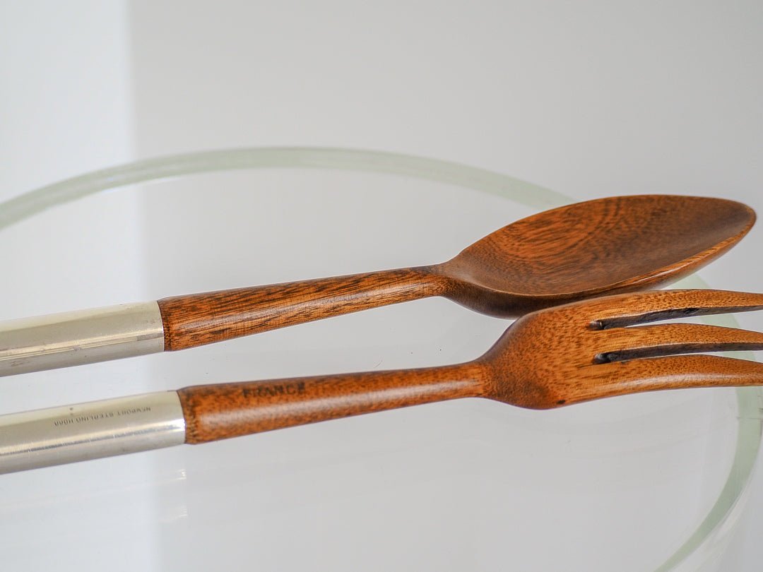 MCM Wooden Salad Bowl and Utensils with Sterling Silver by Newport Silver Co. Lifestyle - Afterthought Vintage