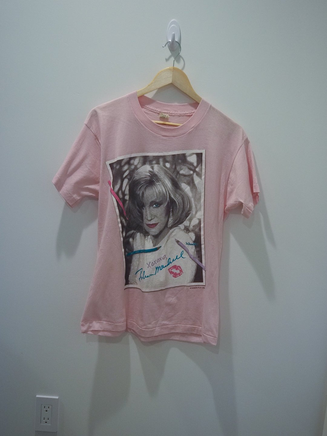 RARE 1990 Barbara Mandrell Signed Headshot T-Shirt – Screen Play, Screen Stars Tag, Pink Clothes - Screen Stars - Afterthought Vintage