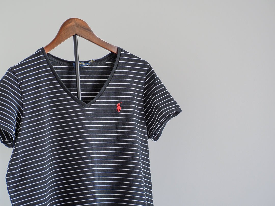 Striped Ralph Lauren Polo V - Neck T-Shirt - Single Stitch Clothes - Afterthought Vintage