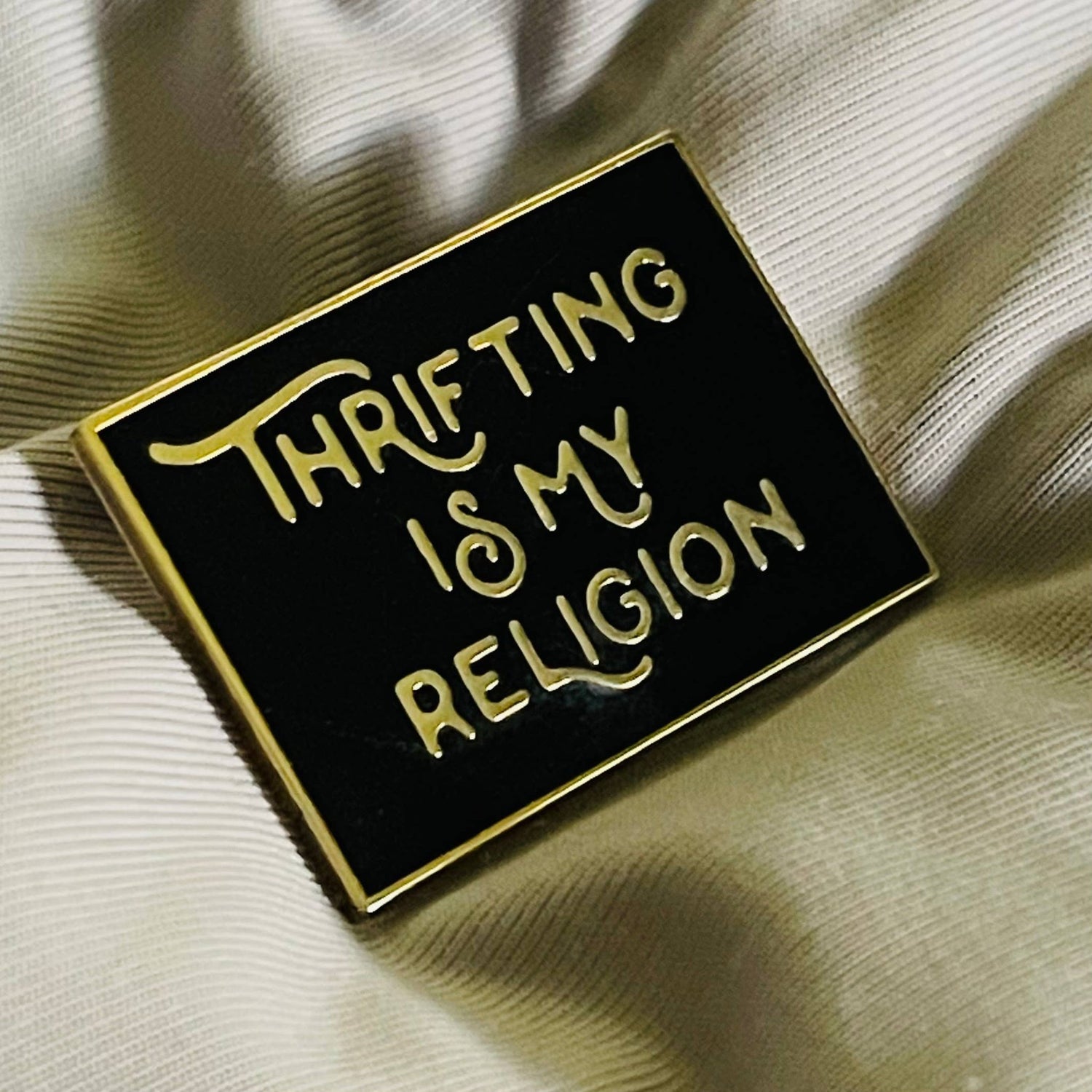 'Thrifting is My Religion' Enamel Lapel Pin by The Silver Spider Lifestyle - The Silver Spider Print Shop - Afterthought Vintage