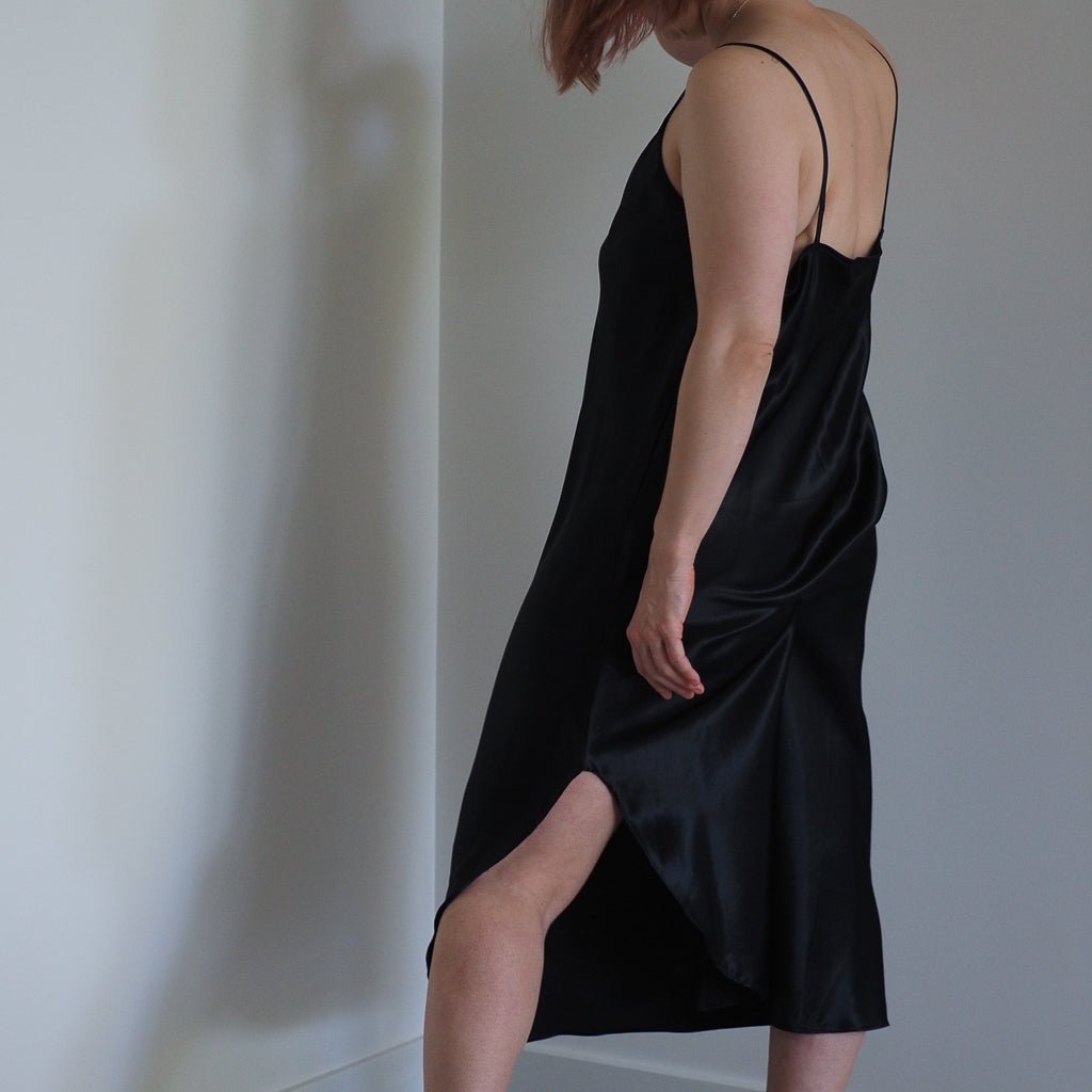 Vintage 1990s Inner Most Black Slip Dress with Lace Trim and Rhinestones Clothes - Afterthought Vintage