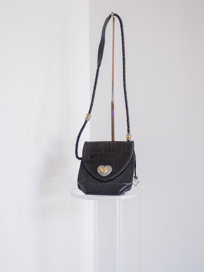 Vintage 90s Brighton Leather Purse - Classic Black with Heart Clasp Accessories - Afterthought Vintage