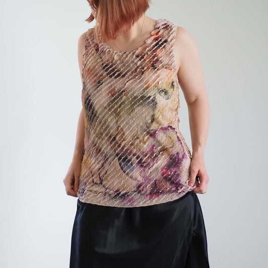 Vintage Coldwater Creek Watercolor Ruffle Sleeveless Top Clothes - Afterthought Vintage
