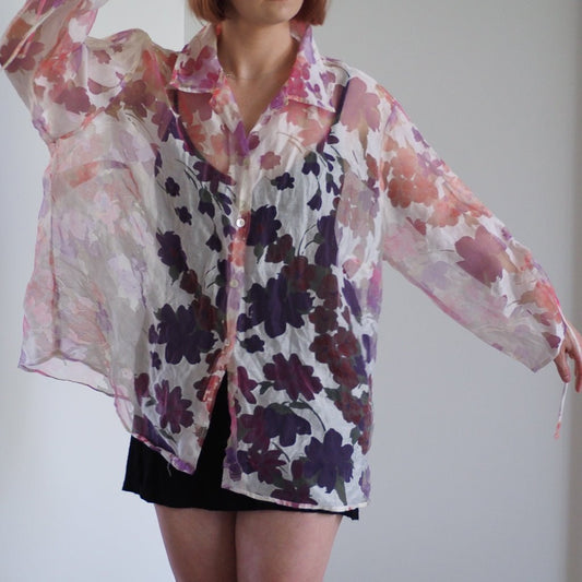 Vintage Elegancia Sheer Floral Top Clothes - Afterthought Vintage