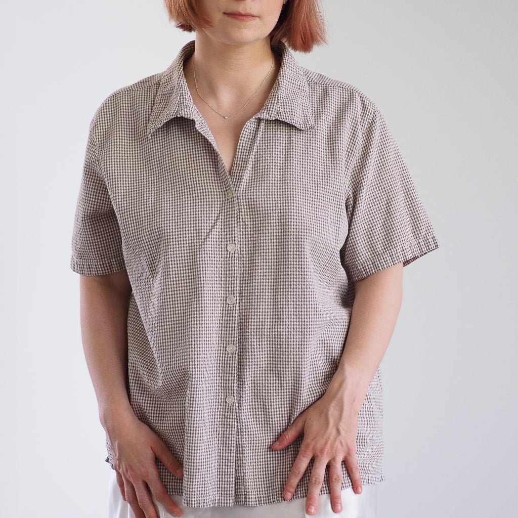 Vintage Erika Brown Gingham Cotton Button - Up Shirt Clothes - Afterthought Vintage