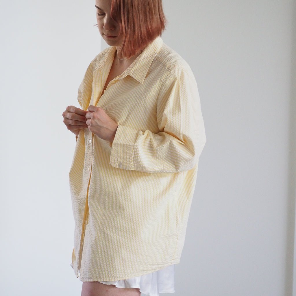 Vintage LL Bean Women’s Yellow Seersucker Poplin Shirt Clothes - Afterthought Vintage